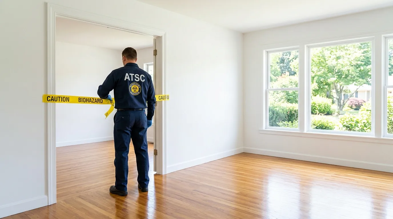Certified biohazard cleanup crew performing Decomposition Cleanup in Ennis